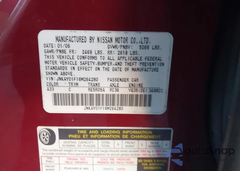 2006 Infiniti M35X z USA, uszkodzony, nr VIN JNKAY01F16M264280